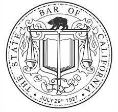 The official seal of the State Bar of California featuring a bear, scales of justice, and a shield, established July 29, 1927.