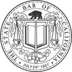 The official seal of the State Bar of California featuring a bear, scales of justice, and a shield, established July 29, 1927.