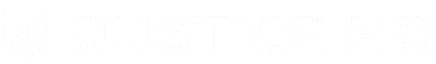 Logo of Justice HQ featuring a shield and bold, uppercase lettering in white on a dark background.